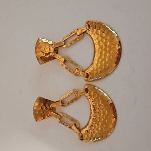 Goldtone Hammered Drop Pierced Earrings
